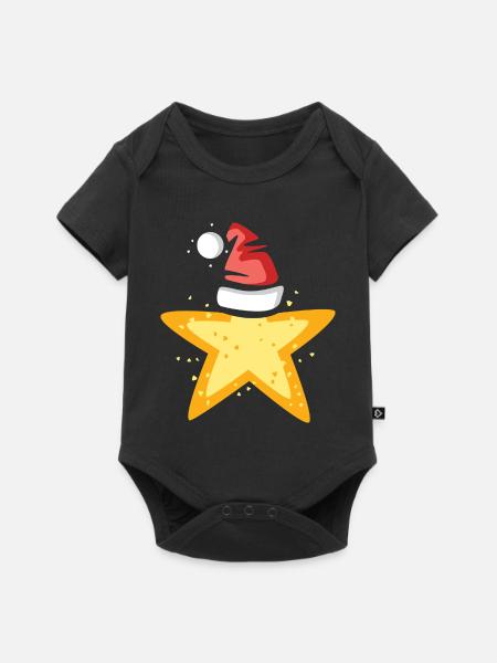 Weihnachtsstern mit Santa Mütze Illustration - Baby Premium Kurzarmbody - Schwarz