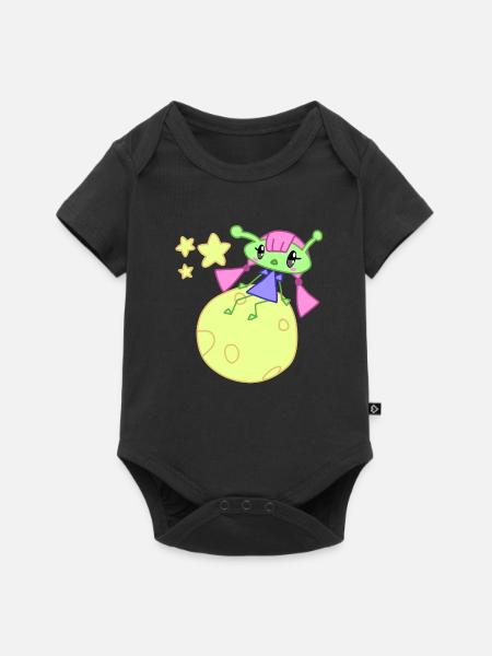 Alien auf Mond mit Sternen - Baby Premium Kurzarmbody - Schwarz