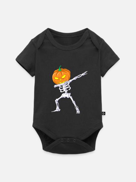 Dabbing Skelett Kürbis - Baby Premium Kurzarmbody - Schwarz