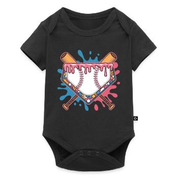 Baseball Homeplate Mit Schlaeger Und Buntem Splash - Baby Premium Kurzarmbody - Schwarz - Vorne