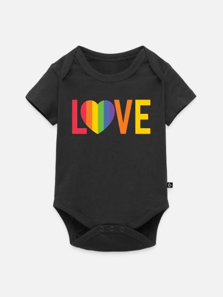 Regenbogenherz LOVE Design - Baby Premium Kurzarmbody - Schwarz