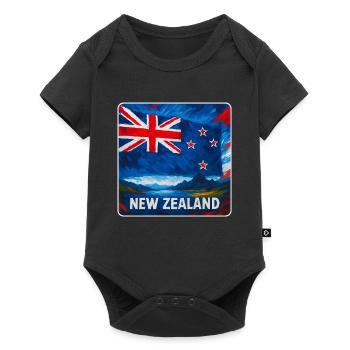 Neuseeland Flaggen Design - Baby Premium Kurzarmbody - Schwarz - Vorne