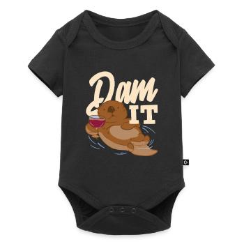 Loutre de mer dessin animé barrage il - Body à manches courtes Premium Bébé - noir - Devant