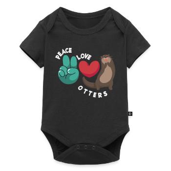 Sea Otter Cartoon Peace Love - Baby Premium short-sleeve bodysuit - black - Front