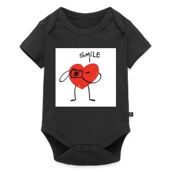 Coeur avec caméra dessin animé - Body à manches courtes Premium Bébé - noir - Devant