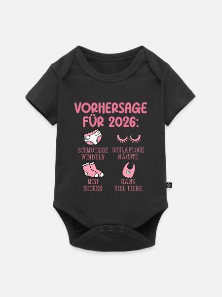 Werdende Mutter 2026 VORHERSAGE Lustiges - Baby Premium Kurzarmbody - Schwarz