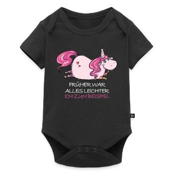 Lustige Dickes Einhorn Spruch Molliges Einhorn - Baby Premium Kurzarmbody - Schwarz - Vorne
