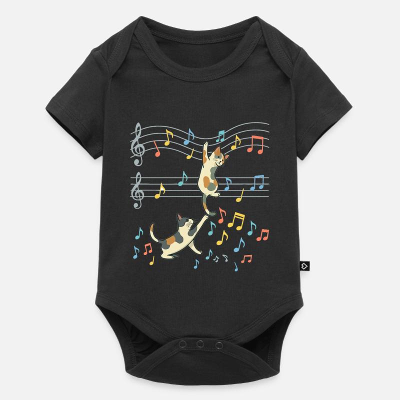 Chat Musique Danse des Notes - Body à manches courtes Premium Bébé - noir