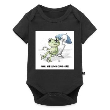 Frosch Strand Kaffee Chill - Baby Premium Kurzarmbody - Schwarz - Vorne