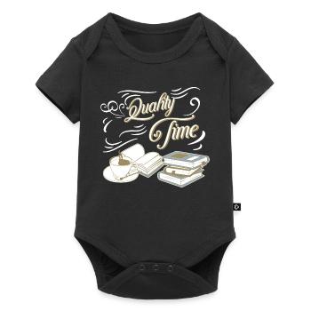 Quality Time Kaffee und Bücher - Baby Premium Kurzarmbody - Schwarz - Vorne