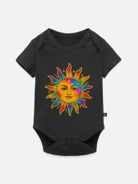 Sonne im Regenbogen-Glitzer - Baby Premium Kurzarmbody - Schwarz