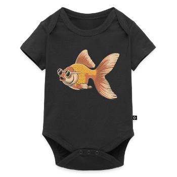 Poisson rouge avec des lunettes dessin animé - Body à manches courtes Premium Bébé - noir - Devant