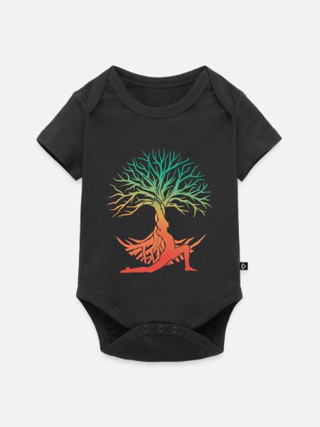 Yoga Baumfigur im Regenbogen - Baby Premium Kurzarmbody - Schwarz
