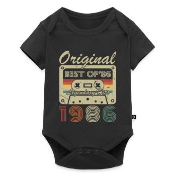1986 Vintage Retro Geburtstagsgeschenk - Baby Premium Kurzarmbody - Schwarz - Vorne