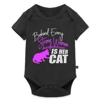 Behind Every Strong Woman Is Her Cat Spruch Katze - Baby Premium short-sleeve bodysuit - black - Front