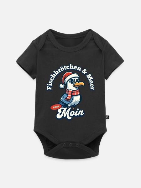 Fischbrötchen & Meer Möwe mit Weihnachtsmütze - Baby Premium Kurzarmbody - Schwarz