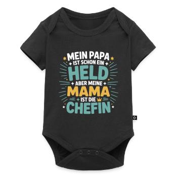 Mein Papa ist Held – aber Mama ist die Chefin - Baby Premium Kurzarmbody - Schwarz - Vorne
