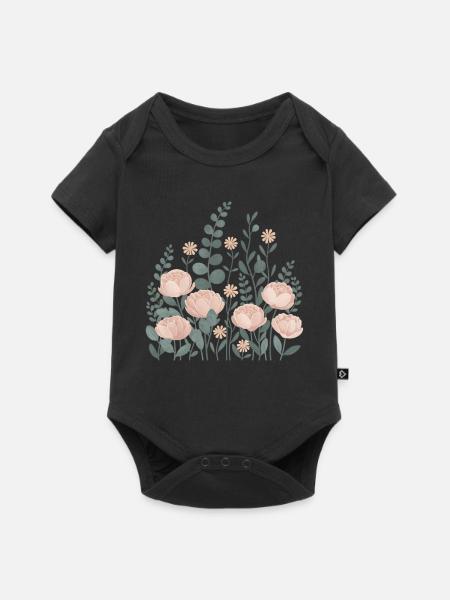 Boho Blumen – Blühende Harmonie - Baby Premium Kurzarmbody - Schwarz