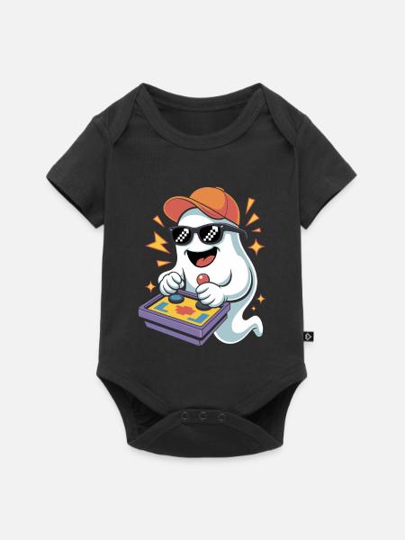 Retro Gamer Halloween Geist - Baby Premium Kurzarmbody - Schwarz