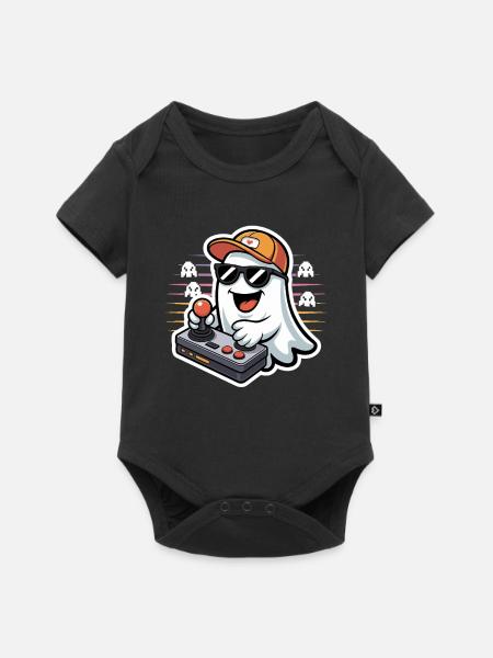 Retro Gamer Halloween Geist - Baby Premium Kurzarmbody - Schwarz