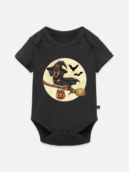 Süßer Dackel Hexe Halloween - Baby Premium Kurzarmbody - Schwarz