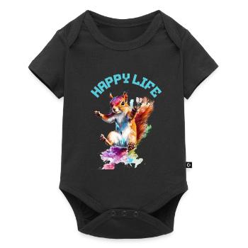 Happy Life Squirrel Design - Body à manches courtes Premium Bébé - noir - Devant