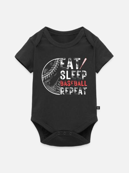 Essen Schlaf Baseball Wiederholen - Baby Premium Kurzarmbody - Schwarz