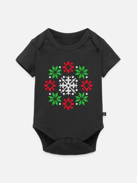 Schneeflocken Muster Weihnachtspullover Schnee - Baby Premium Kurzarmbody - Schwarz