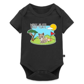 Wolf-Platz - Ein Wolf auf dem Golfplatz - Baby Premium Kurzarmbody - Schwarz - Vorne