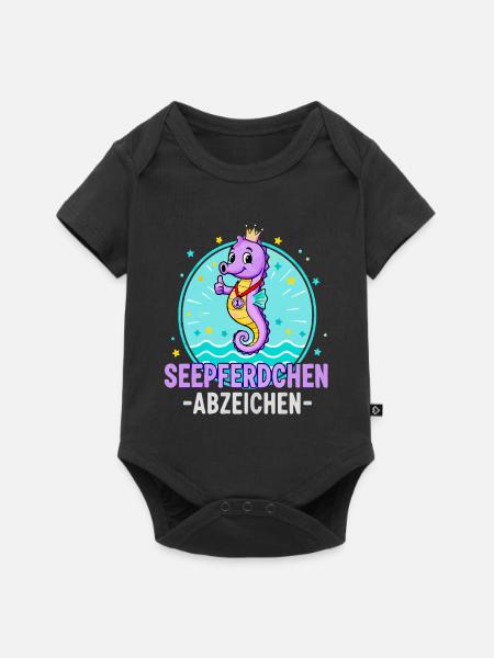 Seepferdchen Abzeichen Lila Schwimmen Kinder - Baby Premium Kurzarmbody - Schwarz