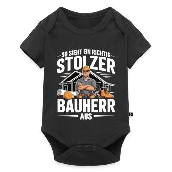 Stolzer Bauherr – Hausbau Geschenk für Männer - Baby Premium Kurzarmbody - Schwarz - Vorne