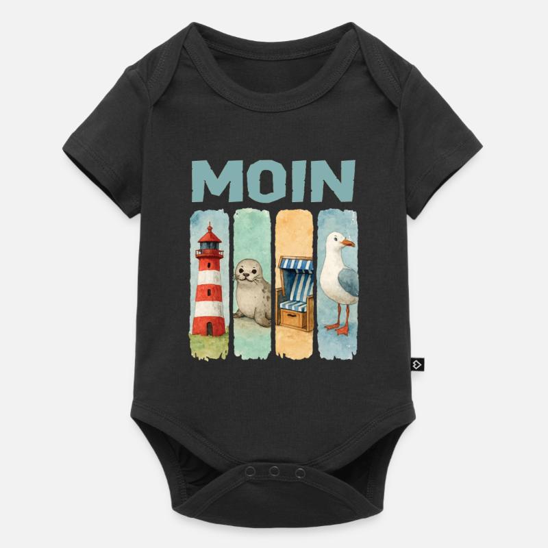 Moin Leuchtturm Robbe Strandkorb Möwe Küste - Baby Premium Kurzarmbody - Schwarz