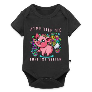 Pinkes Schwein mit bunten Ballons (Furtz) - Baby Premium Kurzarmbody - Schwarz - Vorne