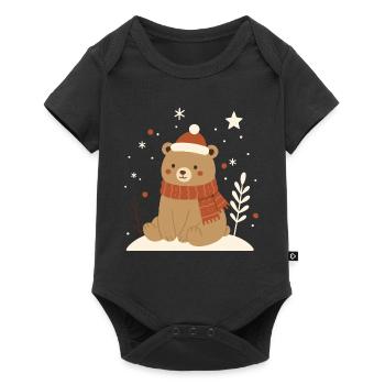 Ours avec chapeau de Père Noël – motif animalier pour l’hiver - Body à manches courtes Premium Bébé - noir - Devant