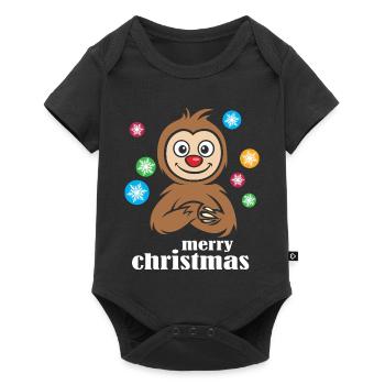 Dessin animé de paresseux de Noël avec des flocons de neige - Body à manches courtes Premium Bébé - noir - Devant