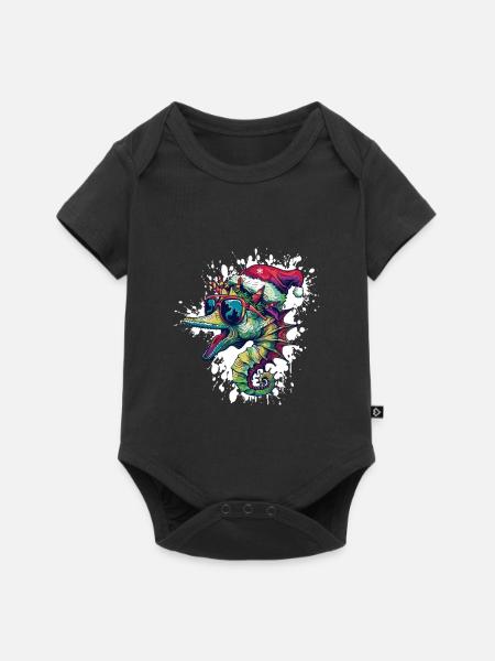 Seepferd Weihnachten Lustig - Baby Premium Kurzarmbody - Schwarz