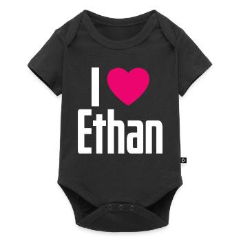 I Love Ethan Pinkes Herz Ich liebe Ethan - Baby Premium Kurzarmbody - Schwarz - Vorne