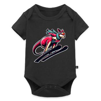 Kangaroo skiing Winter sports fun - Baby Premium short-sleeve bodysuit - black - Front