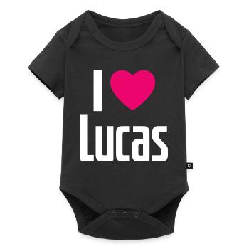 I Love Lucas Pinkes Herz Ich liebe Lucas - Baby Premium Kurzarmbody - Schwarz - Vorne