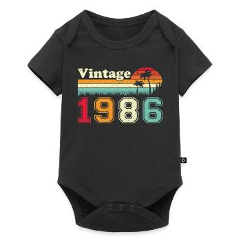 1986 Vintage Retro Geburtstagsgeschenk - Baby Premium Kurzarmbody - Schwarz - Vorne