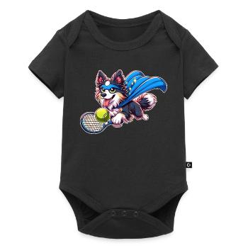 Superheld Corgi Mit Tennisball Und Umhang - Baby Premium Kurzarmbody - Schwarz - Vorne