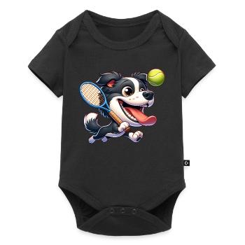 Chien de tennis avec action de raquette et de balle - Body à manches courtes Premium Bébé - noir - Devant