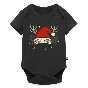 Christmas hat with antlers and fir branches - Baby Premium short-sleeve bodysuit - black - Front