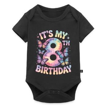 8th Birthday Rainbow Butterfly Decoration - Baby Premium short-sleeve bodysuit - black - Front