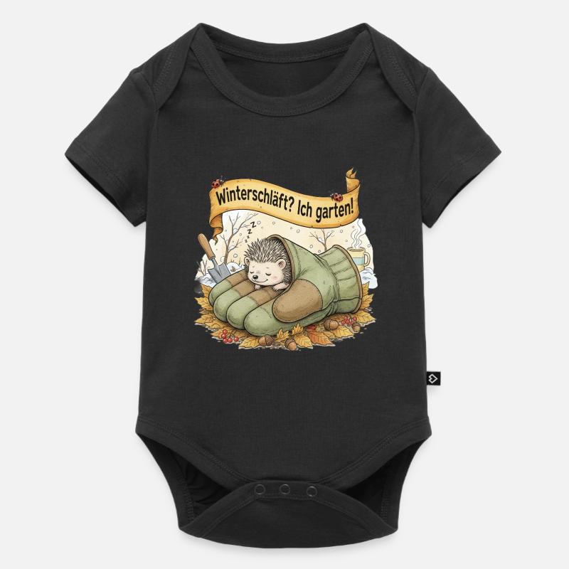 Igel schläft in Gartenhandschuh "Winterschläft? Ic - Baby Premium Kurzarmbody - Schwarz