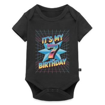 Cadeau d’anniversaire 7 dans le style cool des années 80 - Body à manches courtes Premium Bébé - noir - Devant