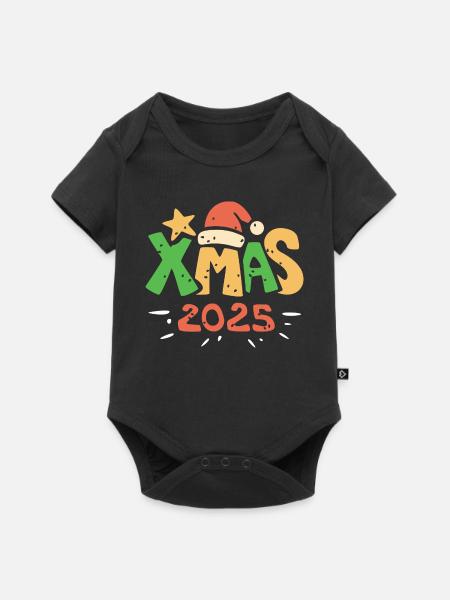 XMAS 2025 bunter Weihnachts-Schriftzug - Baby Premium Kurzarmbody - Schwarz