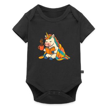 Mignon t-shirt de lecture et de café licorne confortable - Body à manches courtes Premium Bébé - noir - Devant