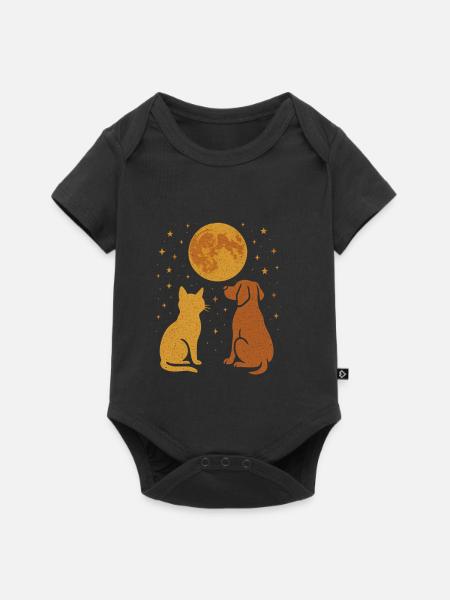 Hund Katze Tier Freundschaft Nachthimmel - Baby Premium Kurzarmbody - Schwarz