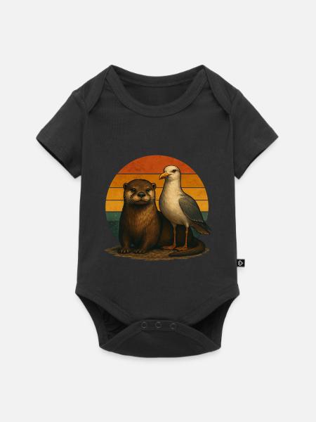 Otter Möwe Retro Tierfreunde - Baby Premium Kurzarmbody - Schwarz